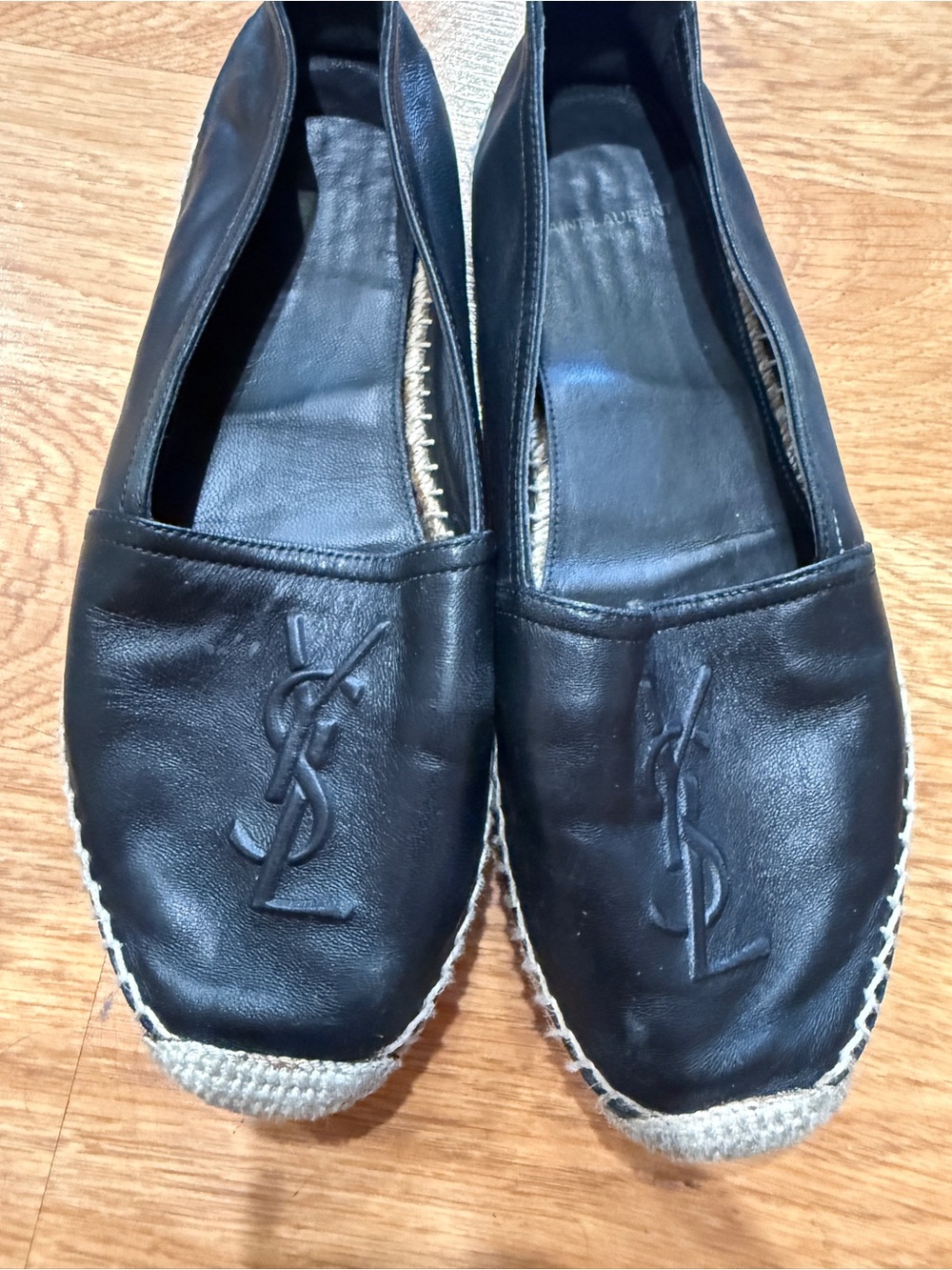 Saint Laurent Black Leather Espadrille Loafers with YSL Monogram